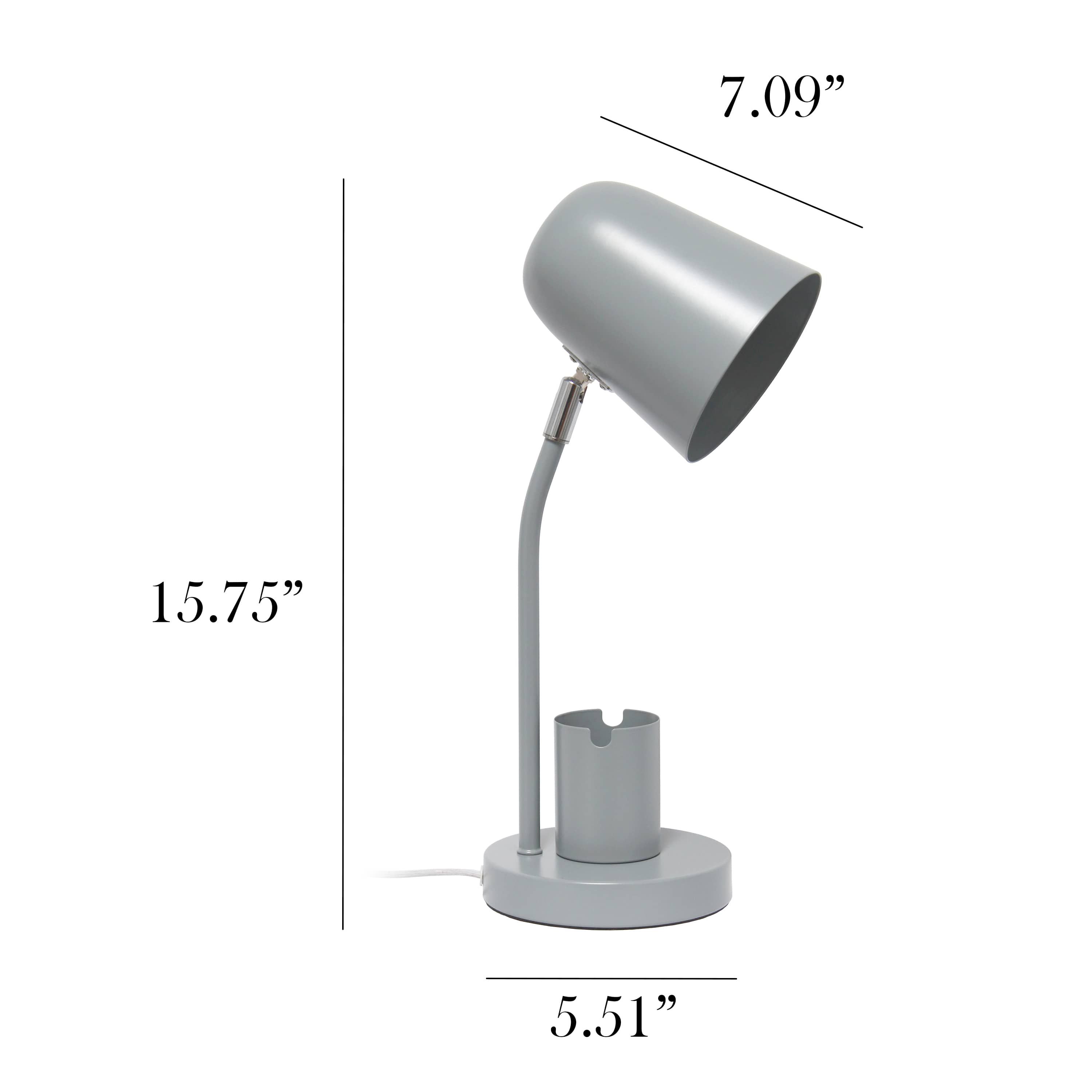 15.75" Sleek Essentials Metal Table Desk Lamp with Compartment, for Office, Blue