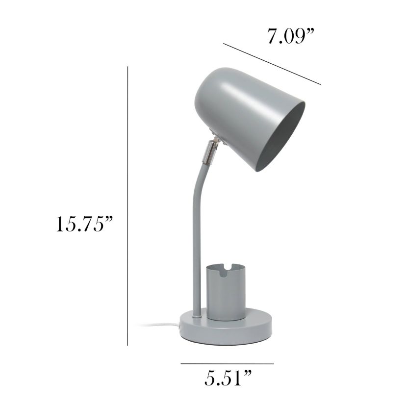 15.75" Sleek Essentials Metal Table Desk Lamp with Compartment, for Office, Blue