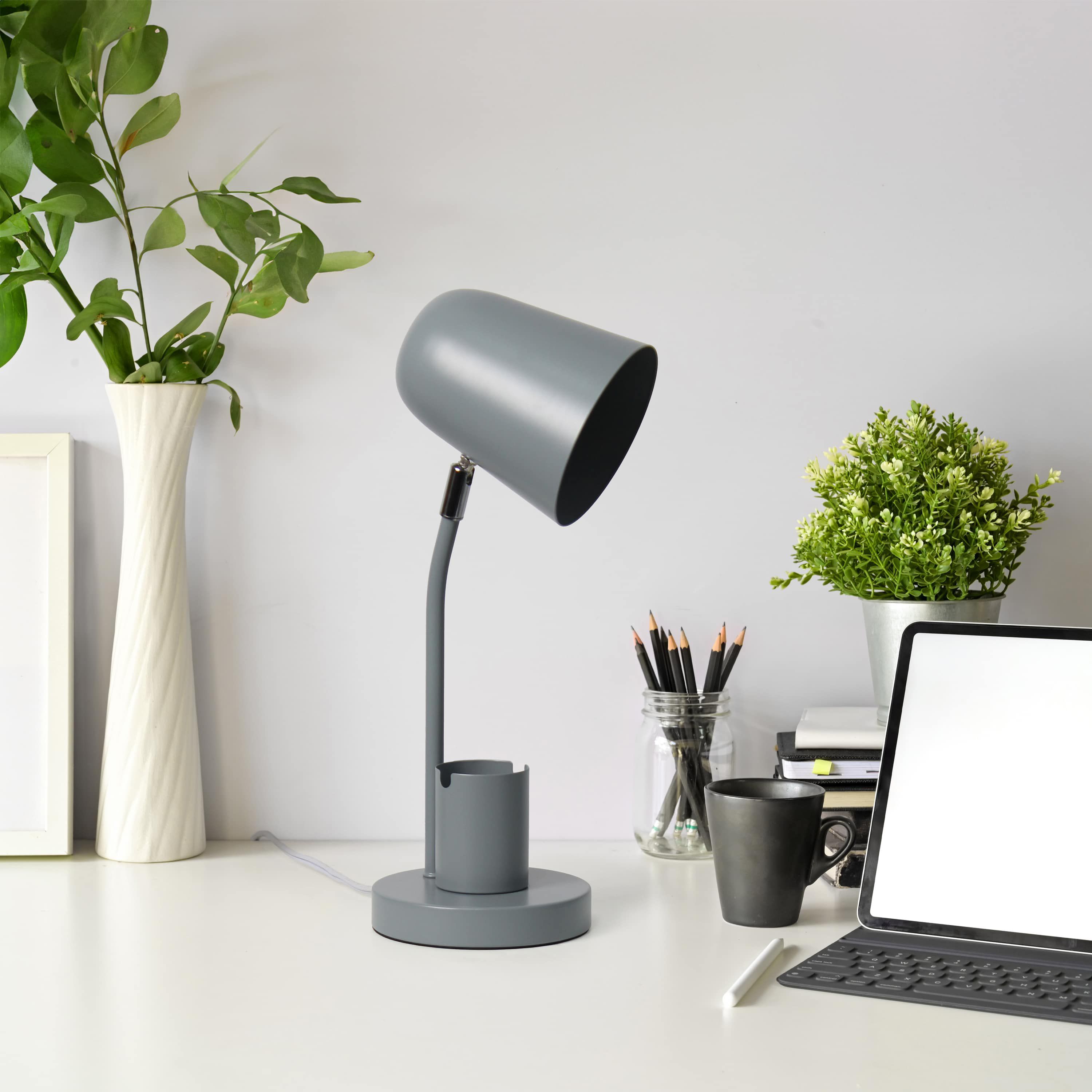 15.75" Sleek Essentials Metal Table Desk Lamp with Compartment, for Office, Blue
