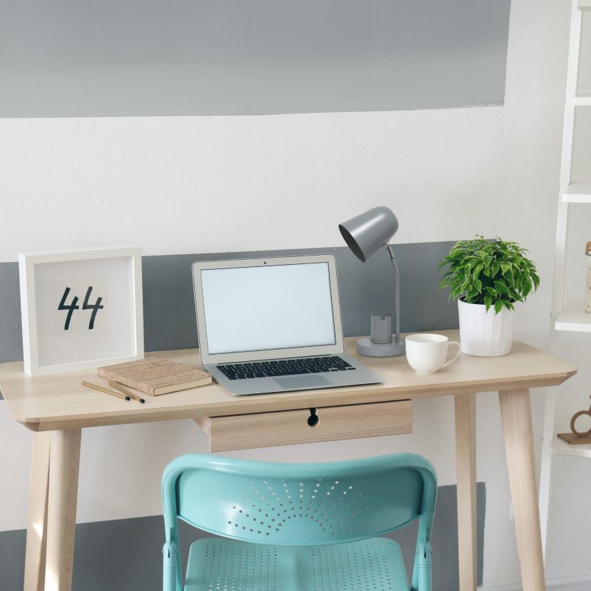 15.75" Sleek Essentials Metal Table Desk Lamp with Compartment, for Office, Blue