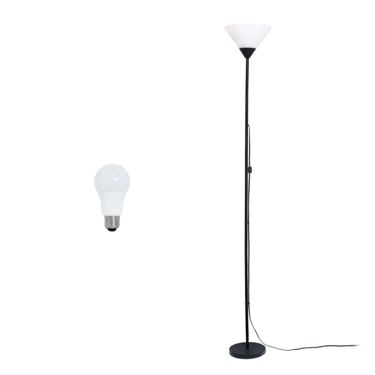 70" 1 Light Stick Torchiere Floor Lamp with LED Bulb, Silver