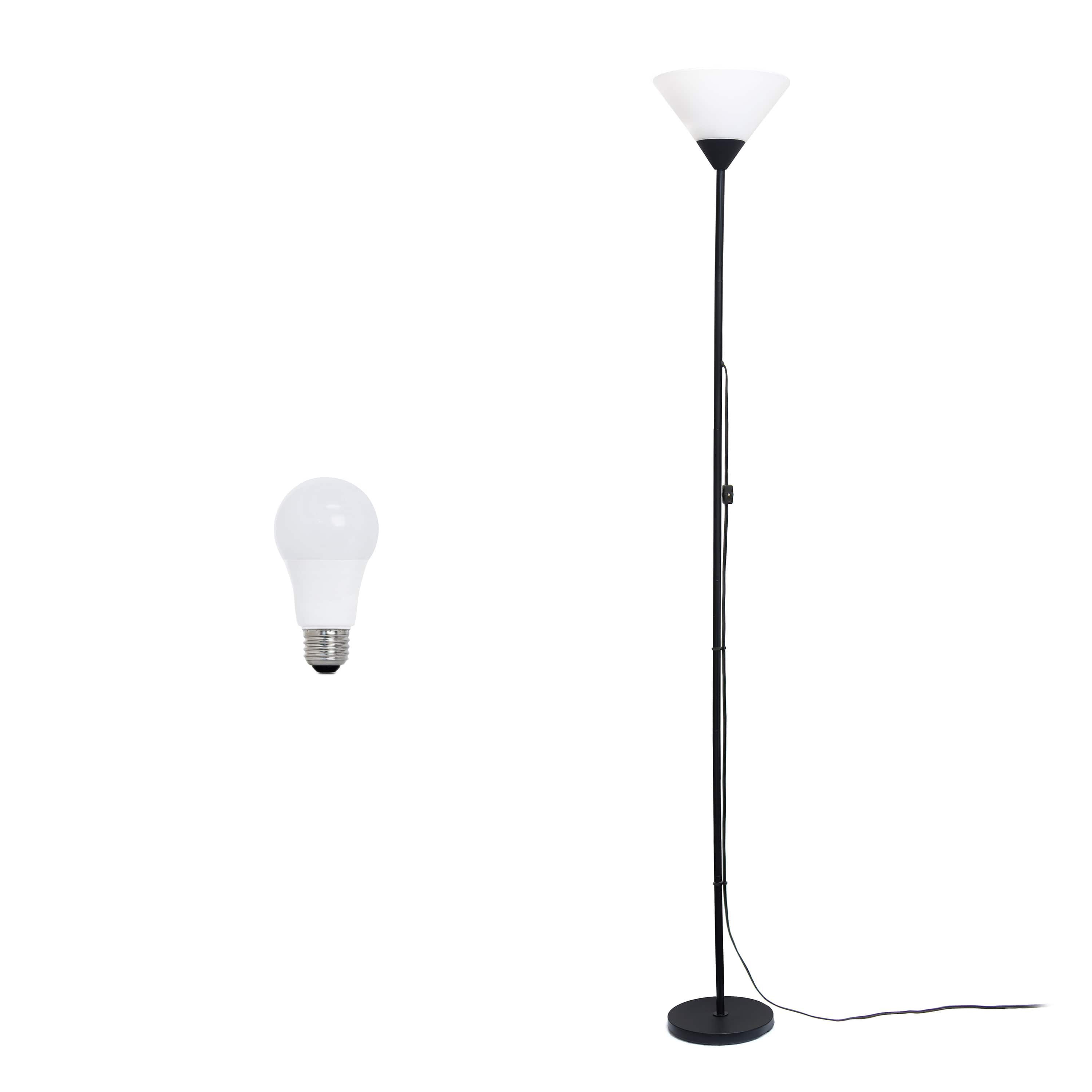 70" 1 Light Stick Torchiere Floor Lamp with LED Bulb, Black