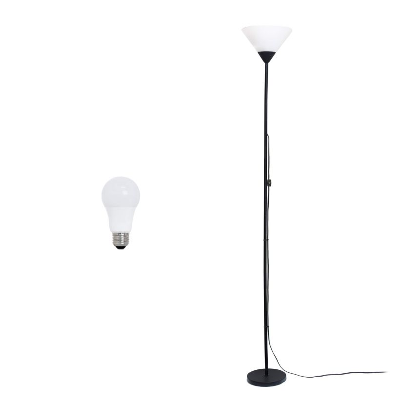 70" 1 Light Stick Torchiere Floor Lamp with LED Bulb, Black