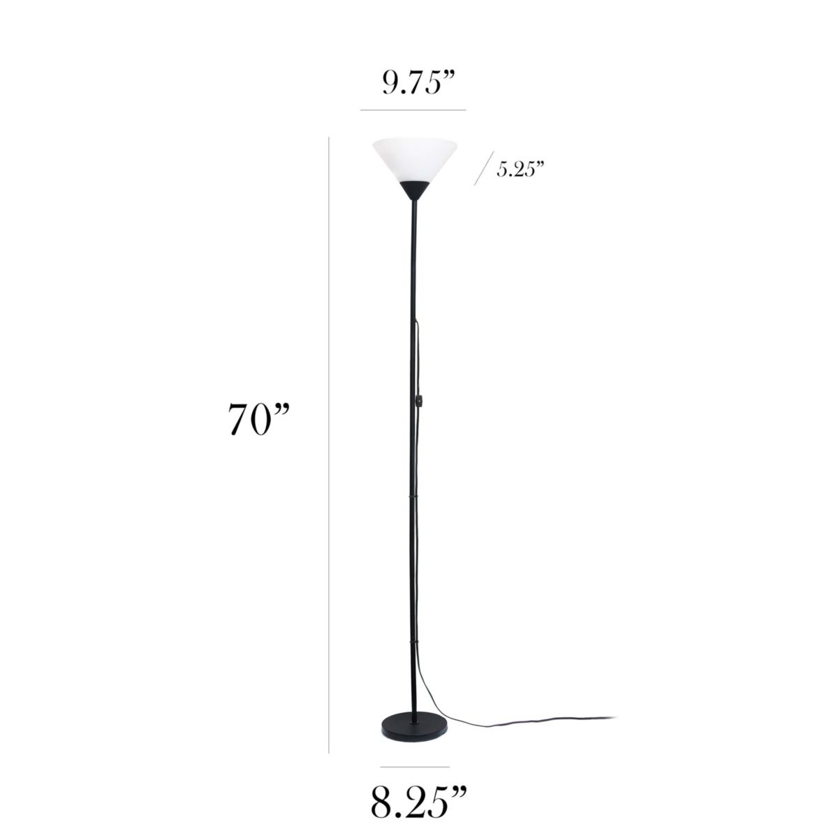 70" 1 Light Stick Torchiere Floor Lamp with LED Bulb, Silver