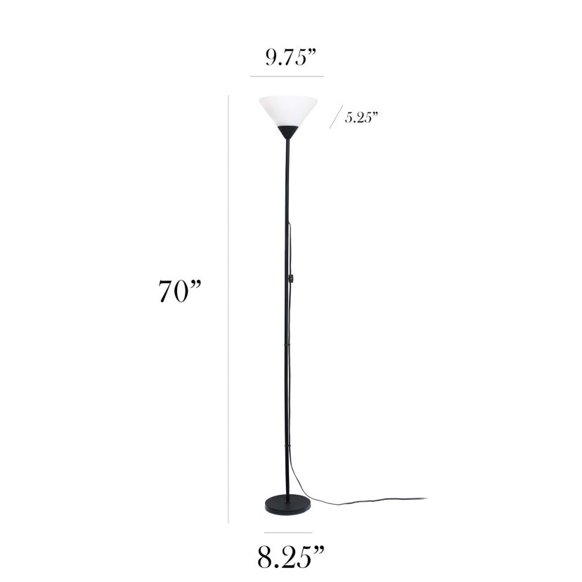 70" 1 Light Stick Torchiere Floor Lamp with LED Bulb, Black