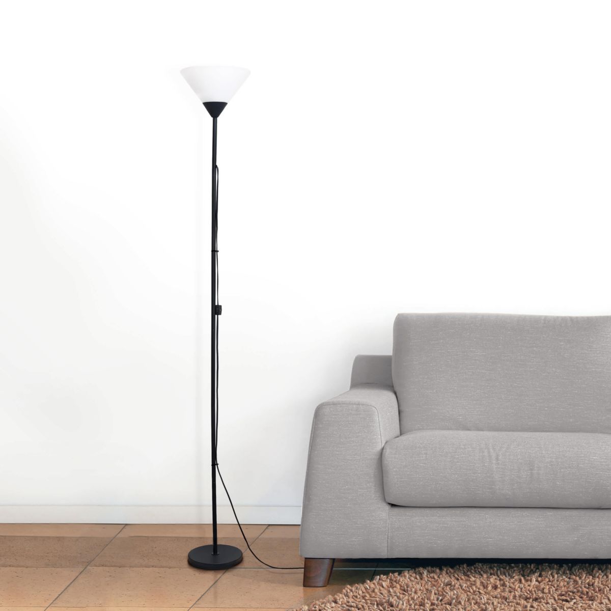 70" 1 Light Stick Torchiere Floor Lamp with LED Bulb, Silver