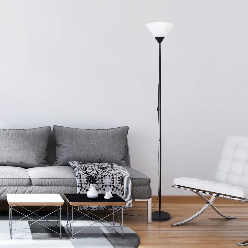 70" 1 Light Stick Torchiere Floor Lamp with LED Bulb, Black
