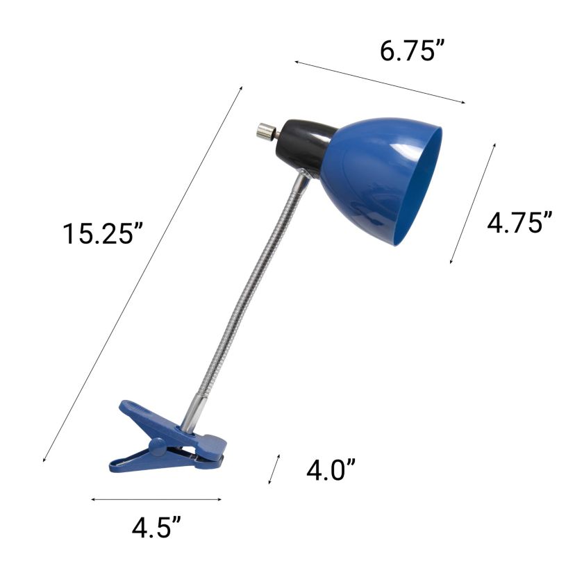 15.25" Basic Clip On Reading Light with Flexible Gooseneck, for Office, Desk, Study Nook, Workspace, Blue