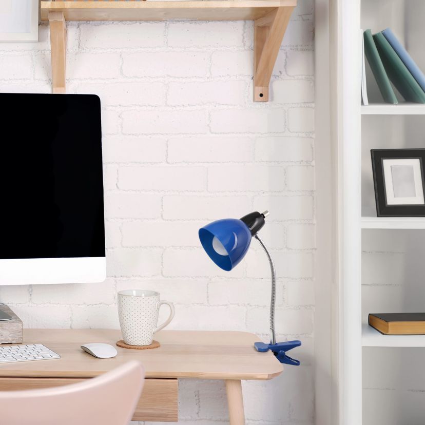 15.25" Basic Clip On Reading Light with Flexible Gooseneck, for Office, Desk, Study Nook, Workspace, Blue