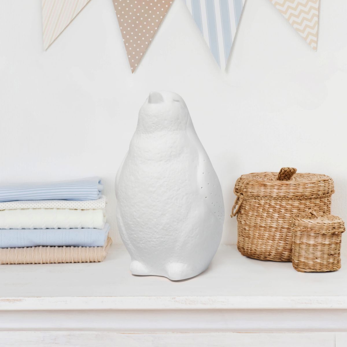 10.23" Playful Ceramic Polar Penguin Light, for Home Décor, Nightstand, End Table, Entryway, Bookshelf, Kids Room, White