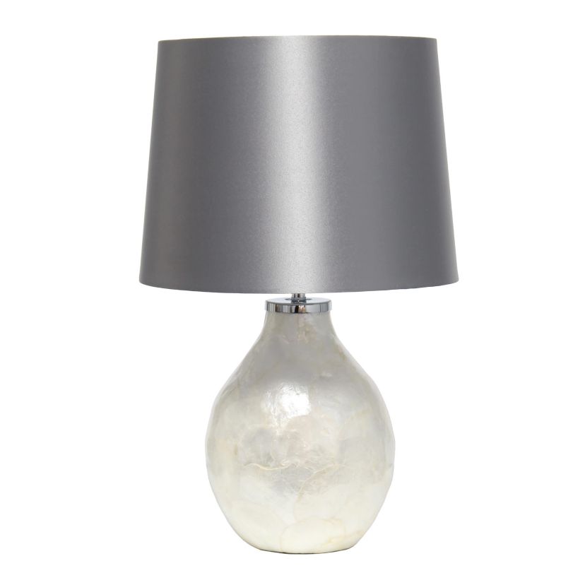 18" Opalescent Pearl Table Lamp with Light Brown Shade, for Living Room, Bedroom, Office, Dining Room, Entryway, Pearl
