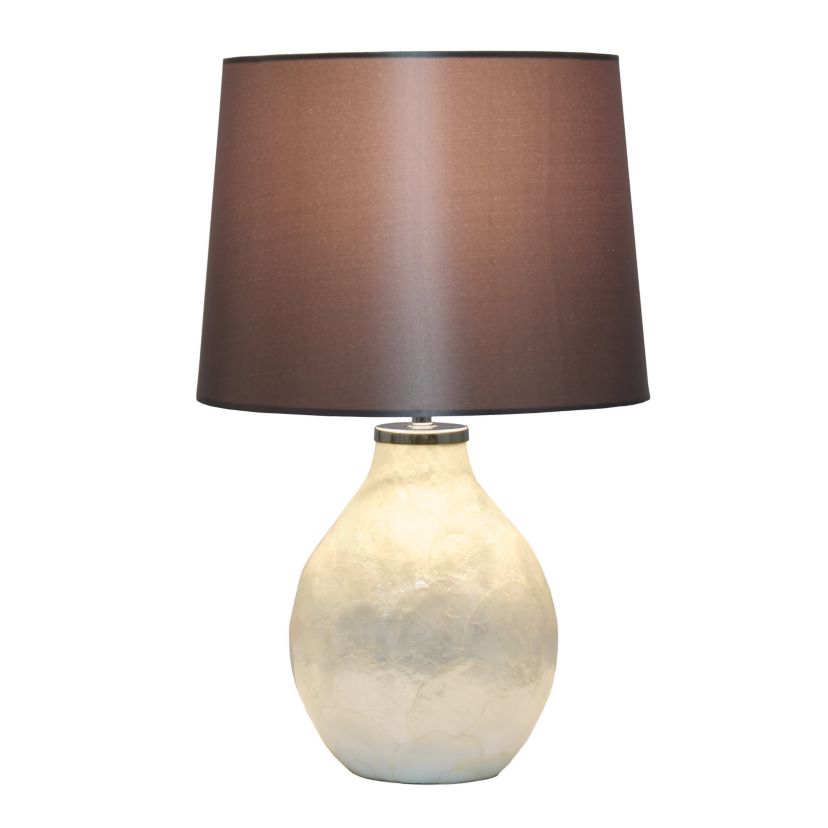 18" Opalescent Pearl Table Lamp with Light Brown Shade, for Living Room, Bedroom, Office, Dining Room, Entryway, Pearl
