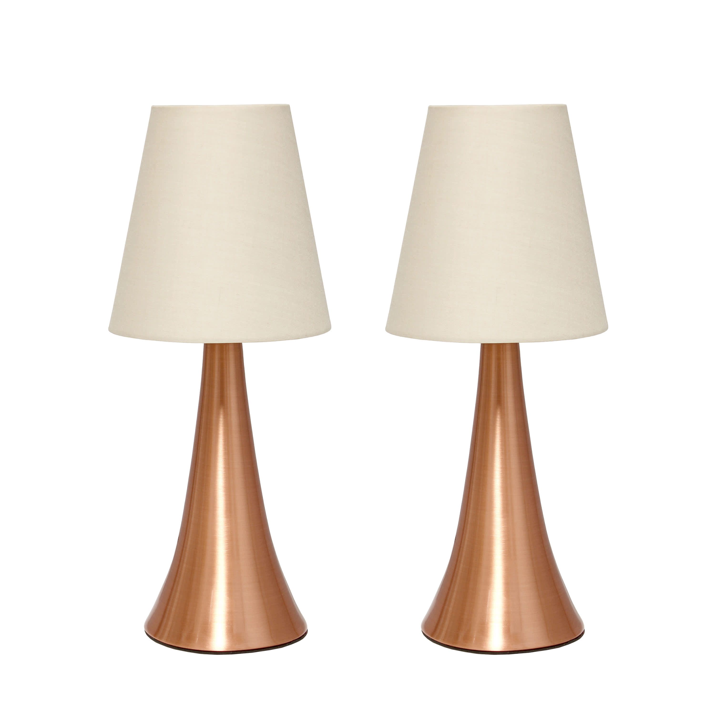 11.42" Chic and Contemporary Mini Touch Lamp Duo, for Bedroom, Living Room, Hallway, Rose Gold with Cream Shades