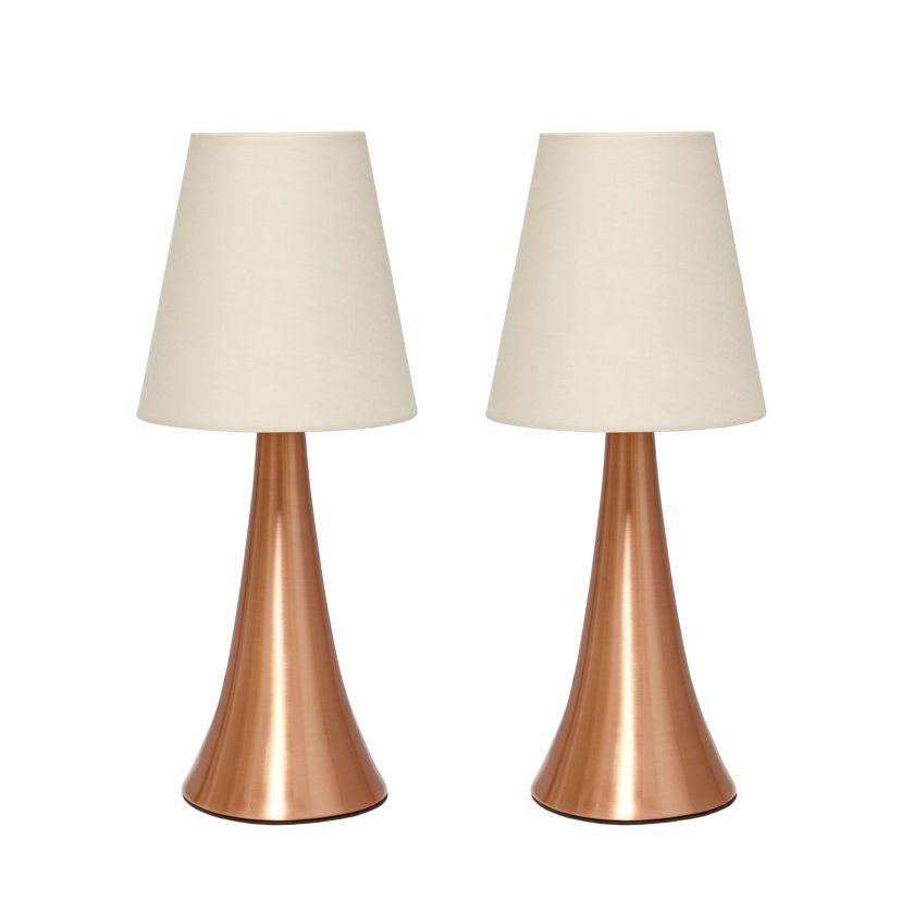 11.42" Chic and Contemporary Mini Touch Lamp Duo, for Bedroom, Living Room, Hallway, Rose Gold with Cream Shades