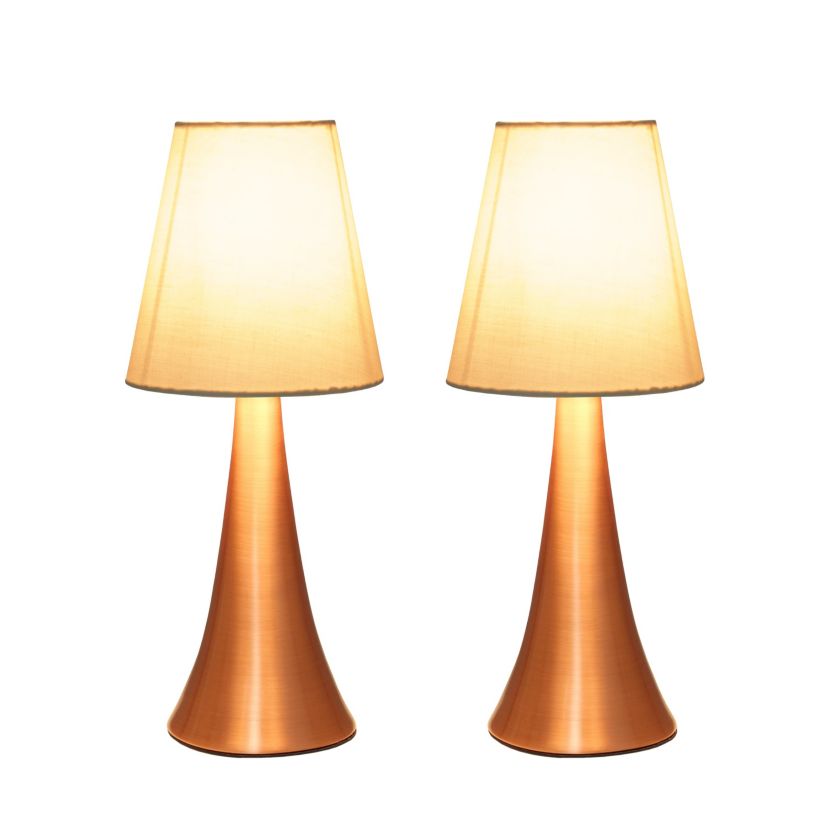 11.42" Chic and Contemporary Mini Touch Lamp Duo, for Bedroom, Living Room, Hallway, Rose Gold with Cream Shades