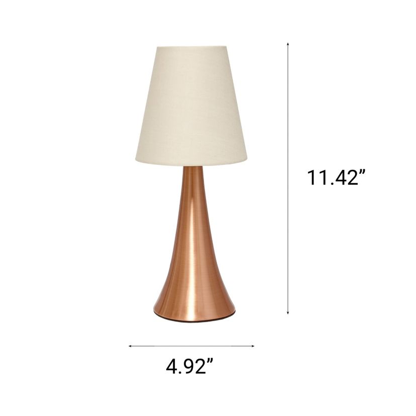 11.42" Chic and Contemporary Mini Touch Lamp Duo, for Bedroom, Living Room, Hallway, Rose Gold with Cream Shades