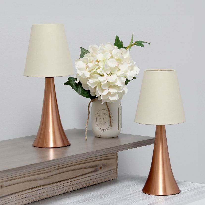 11.42" Chic and Contemporary Mini Touch Lamp Duo, for Bedroom, Living Room, Hallway, Rose Gold with Cream Shades