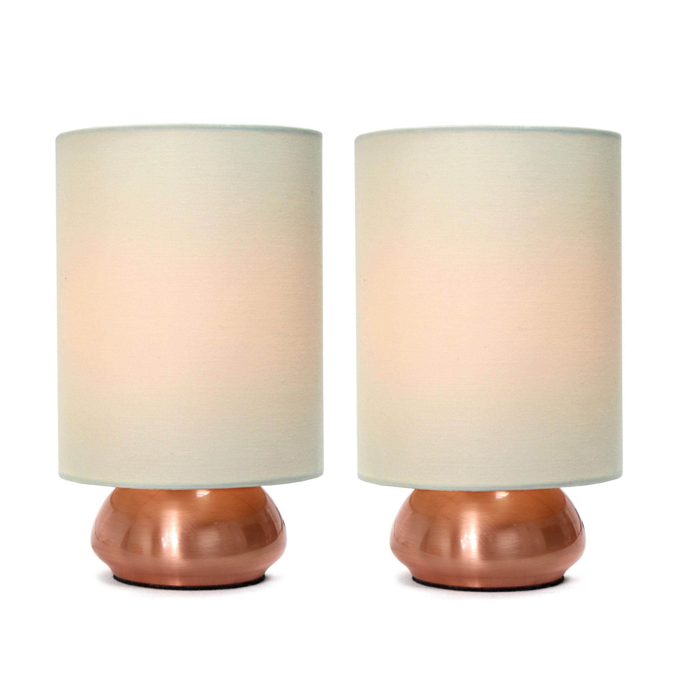 9" Chic Elongated Shade Mini Touch Lamp Duo, for Bedroom, Living Room, Hallway, Rose Gold with Cream Shades
