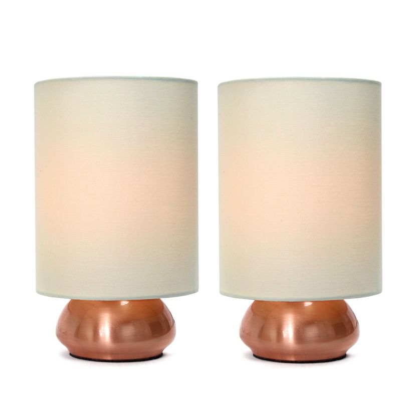 9" Chic Elongated Shade Mini Touch Lamp Duo, for Bedroom, Living Room, Hallway, Rose Gold with Cream Shades