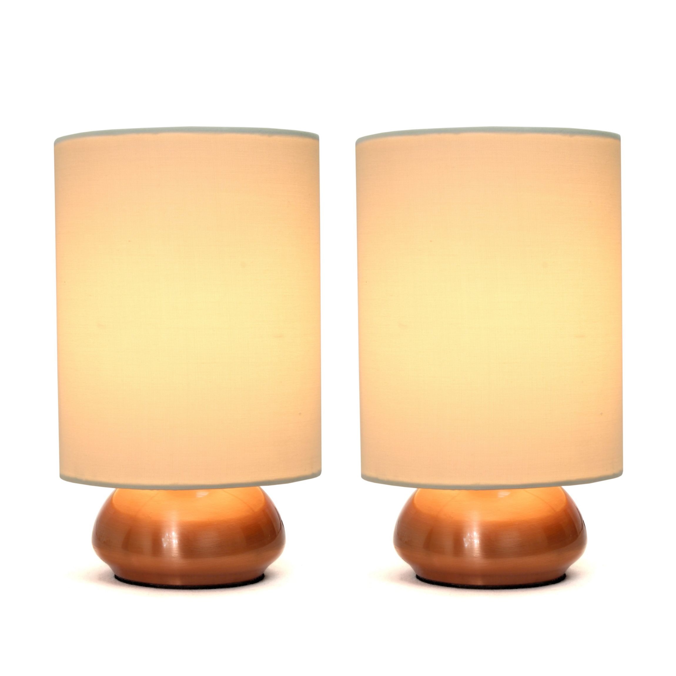 9" Chic Elongated Shade Mini Touch Lamp Duo, for Bedroom, Living Room, Hallway, Rose Gold with Cream Shades