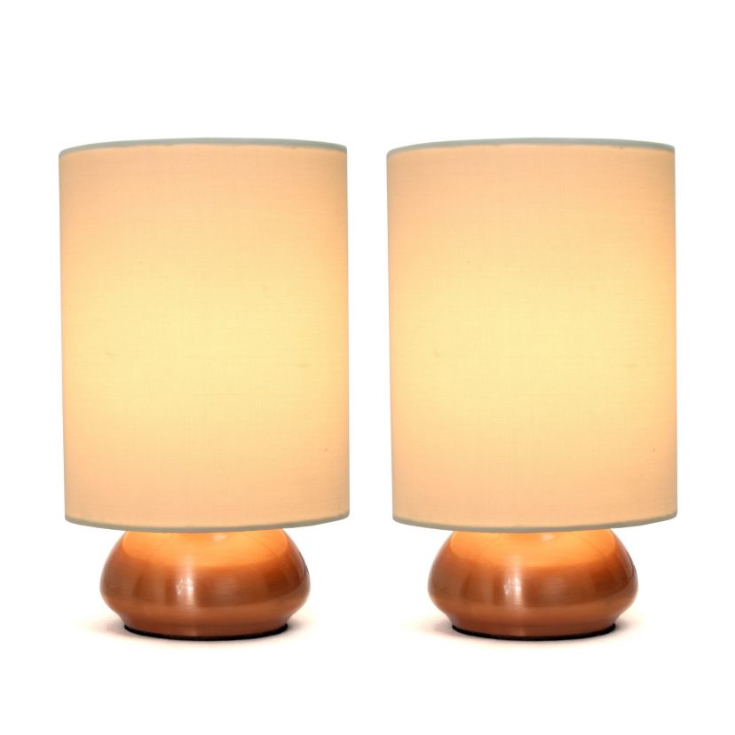 9" Chic Elongated Shade Mini Touch Lamp Duo, for Bedroom, Living Room, Hallway, Rose Gold with Cream Shades