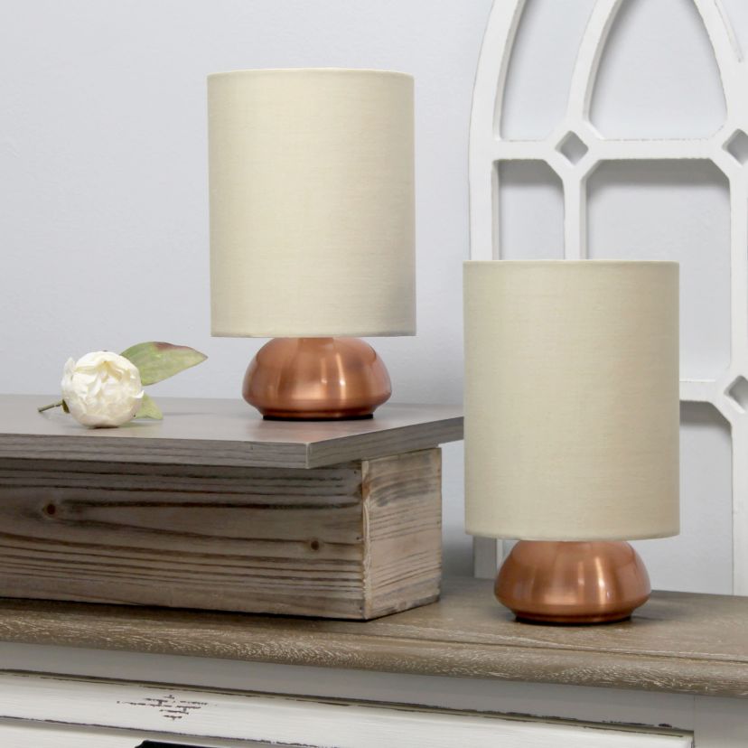 9" Chic Elongated Shade Mini Touch Lamp Duo, for Bedroom, Living Room, Hallway, Rose Gold with Cream Shades