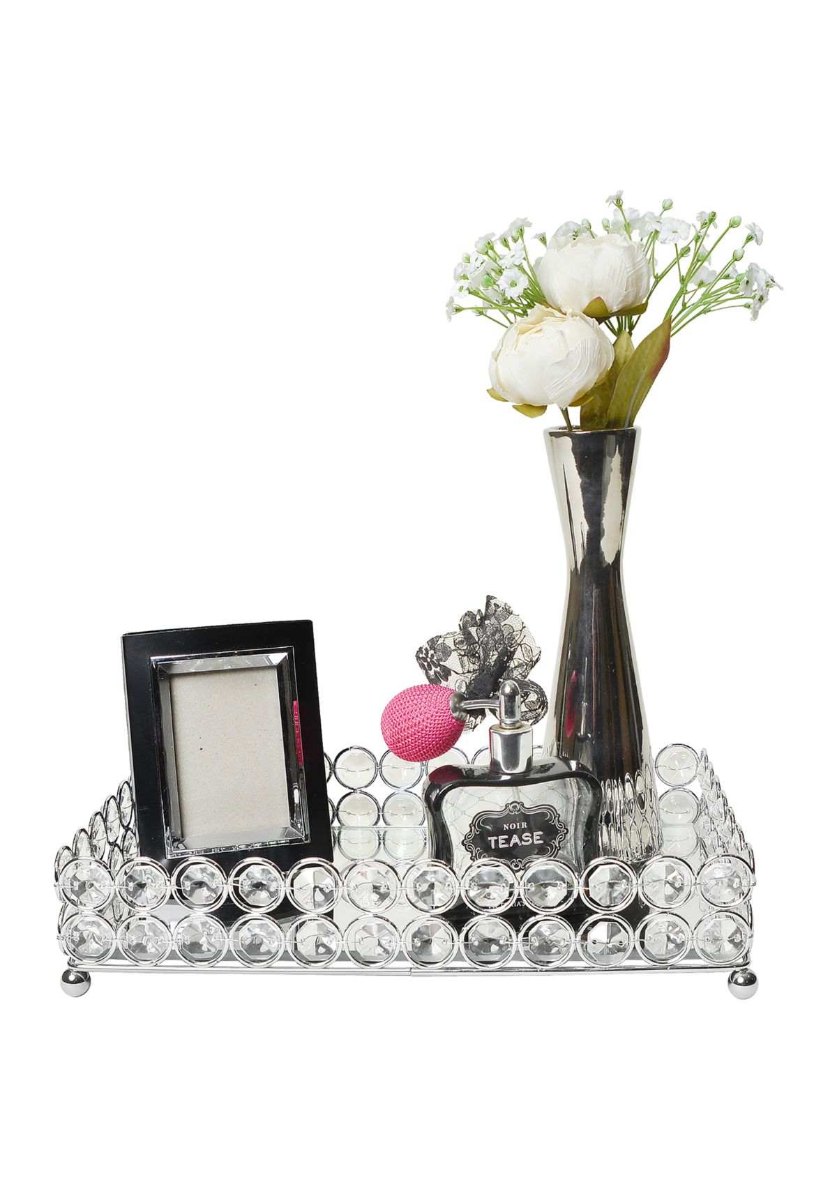 Elipse Crystal Decorative Mirrored Vanity Organizer Tray