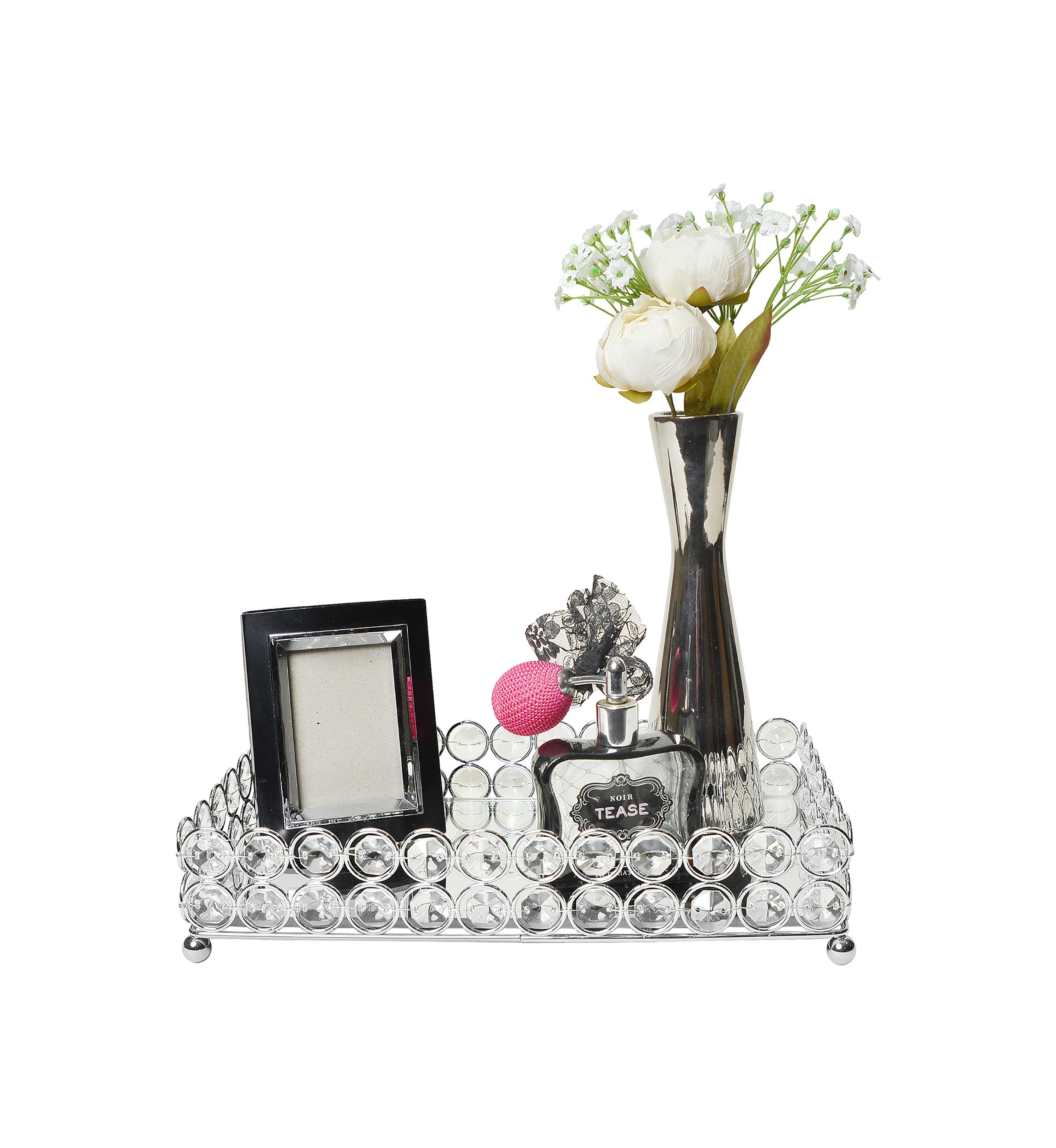Elipse Crystal Decorative Mirrored Vanity Organizer Tray