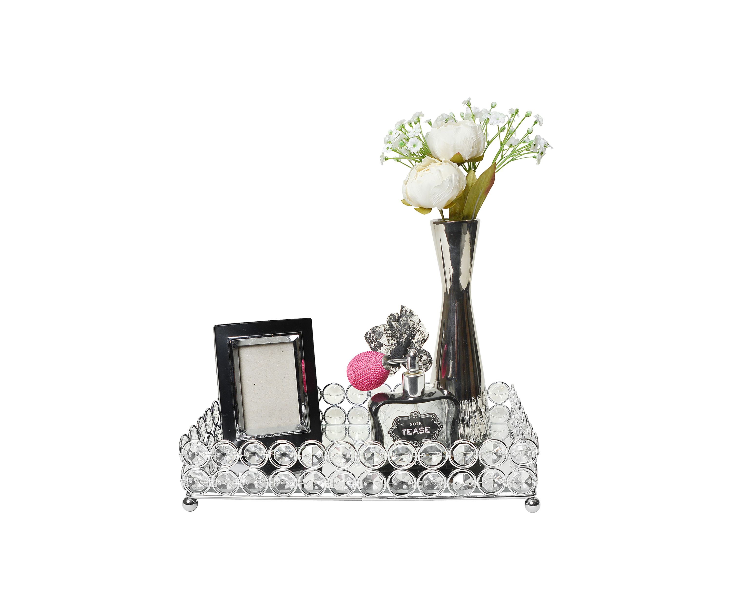 Elipse Crystal Decorative Mirrored Vanity Organizer Tray