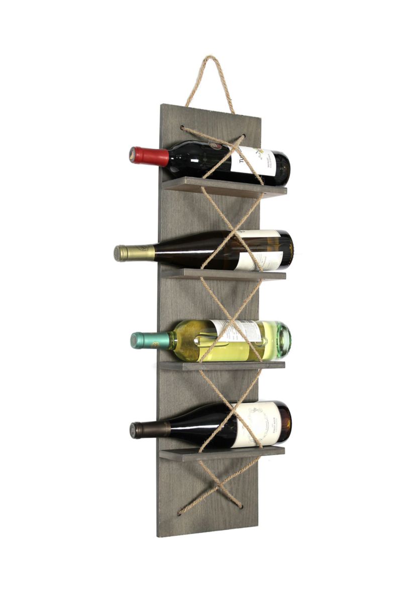Positano Nautical Rope 4 Bottle Vertical Wall Mounted Wood Wine Rack