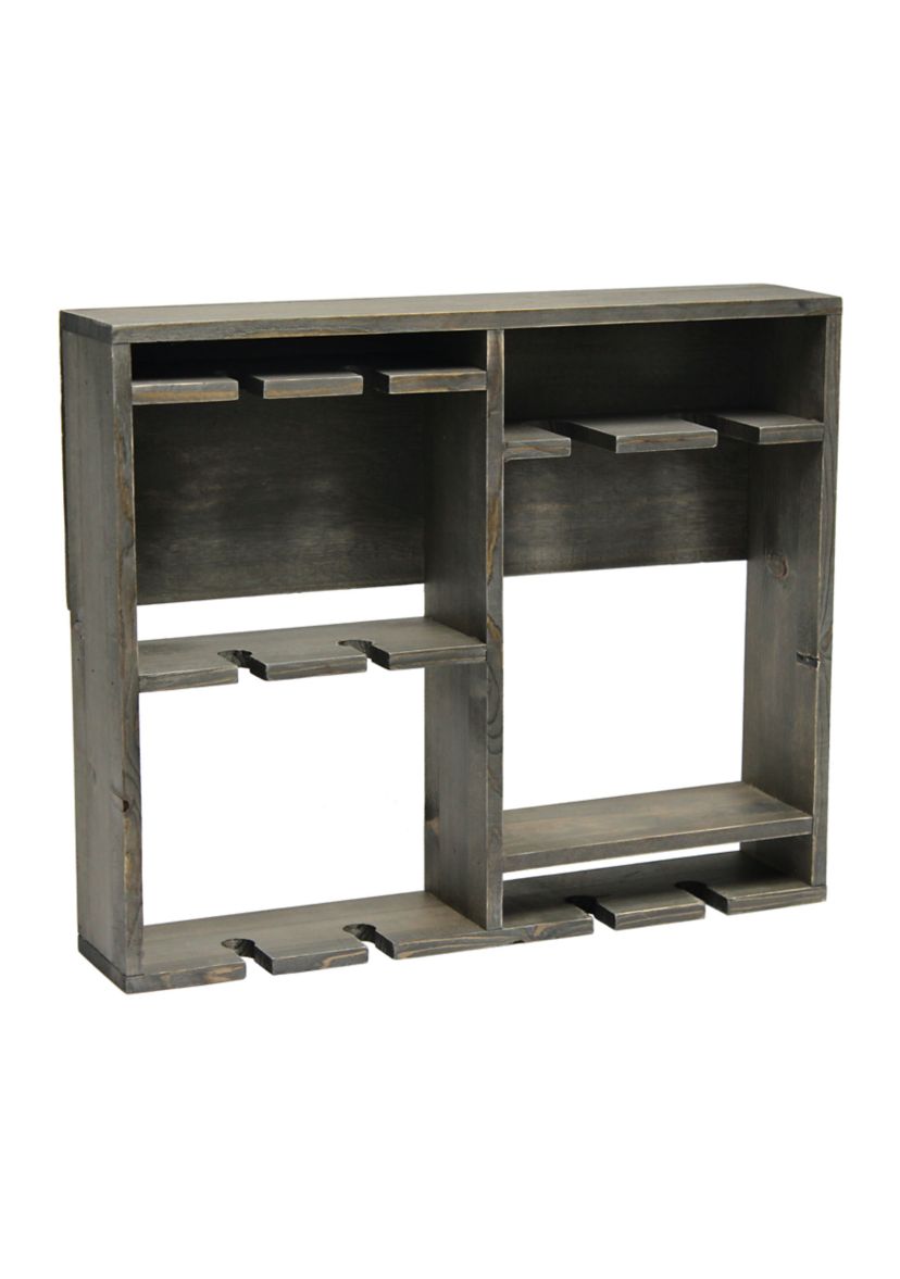 Bartow Wall Mounted Wood Wine Rack Shelf with Glass Holder