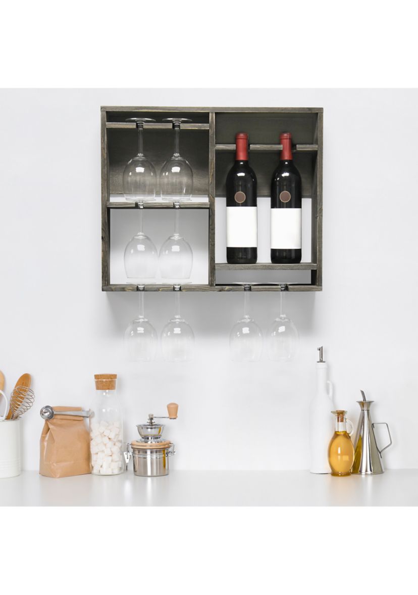 Bartow Wall Mounted Wood Wine Rack Shelf with Glass Holder