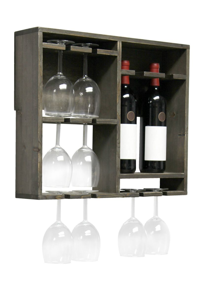 Bartow Wall Mounted Wood Wine Rack Shelf with Glass Holder