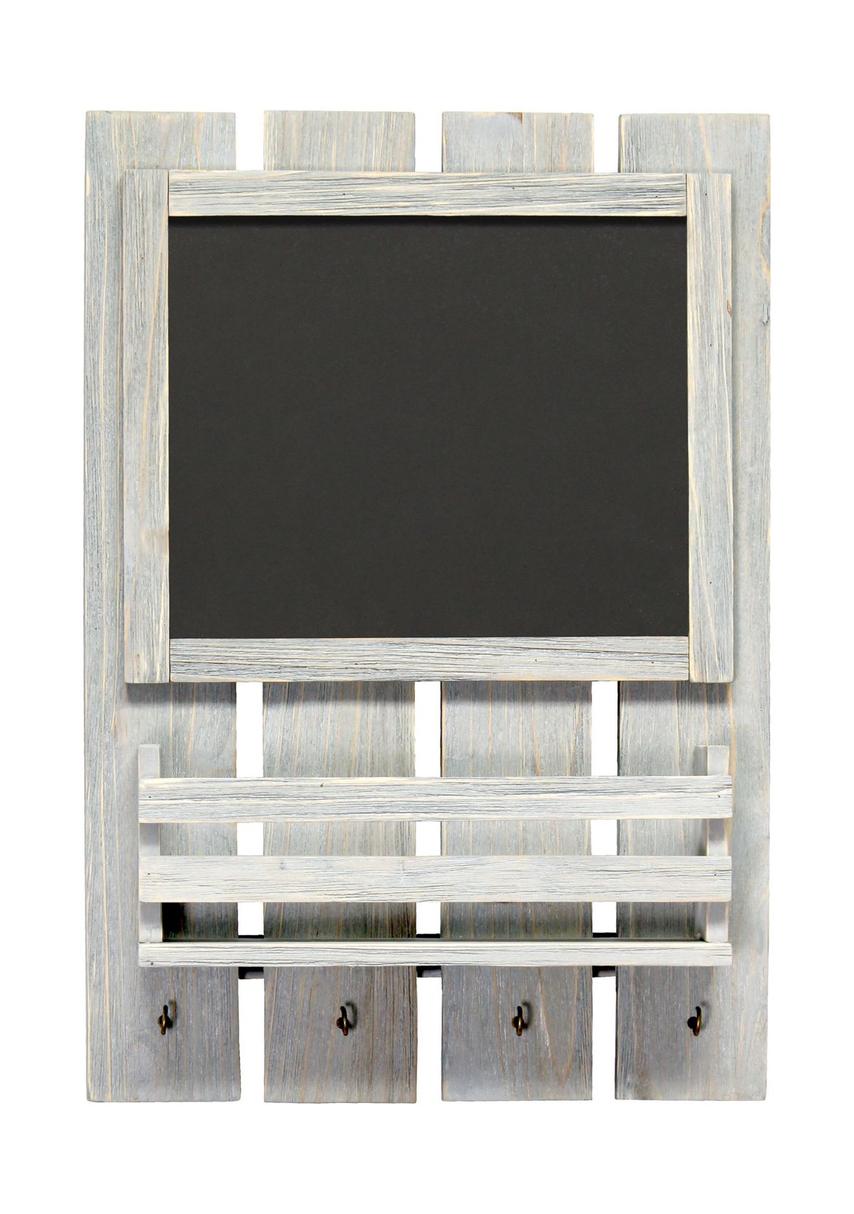 Chalkboard Sign with Key Holder Hooks and Mail Storage, White Wash
