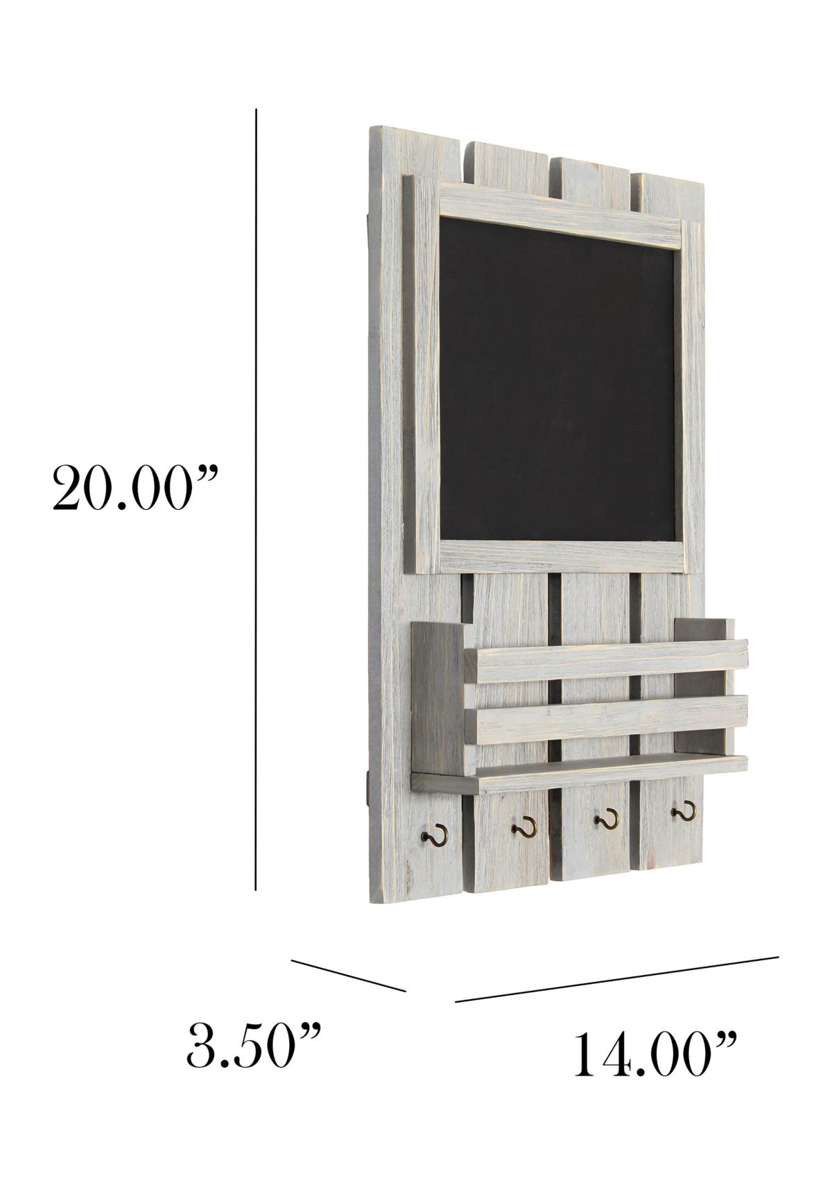 Chalkboard Sign with Key Holder Hooks and Mail Storage, White Wash