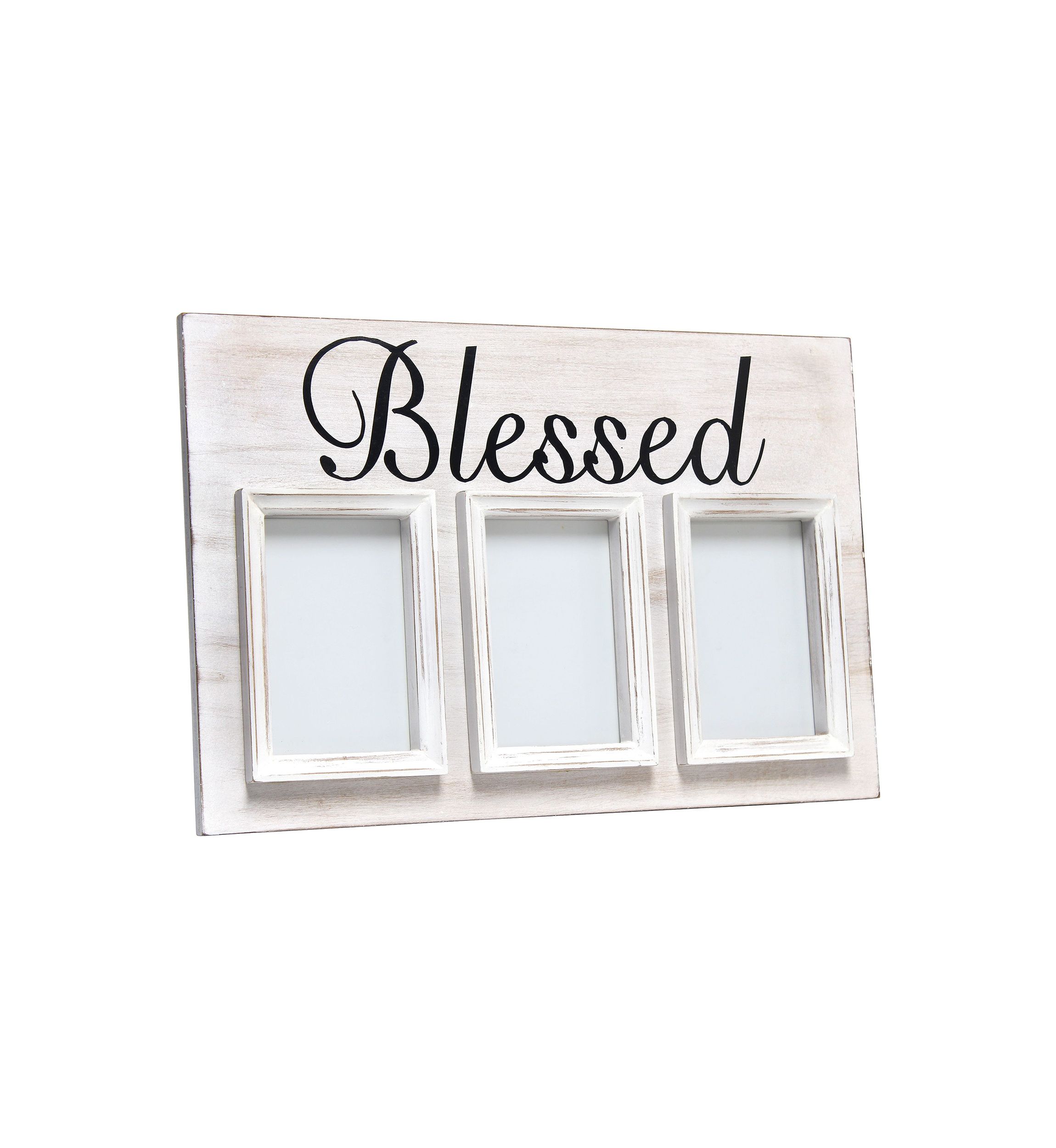 3 Photo Collage Frame 4x6 Picture Frame, White Wash "Family"