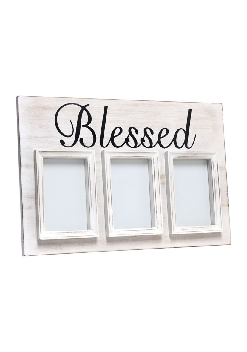 3 Photo Collage Frame 4x6 Picture Frame, White Wash "Family"