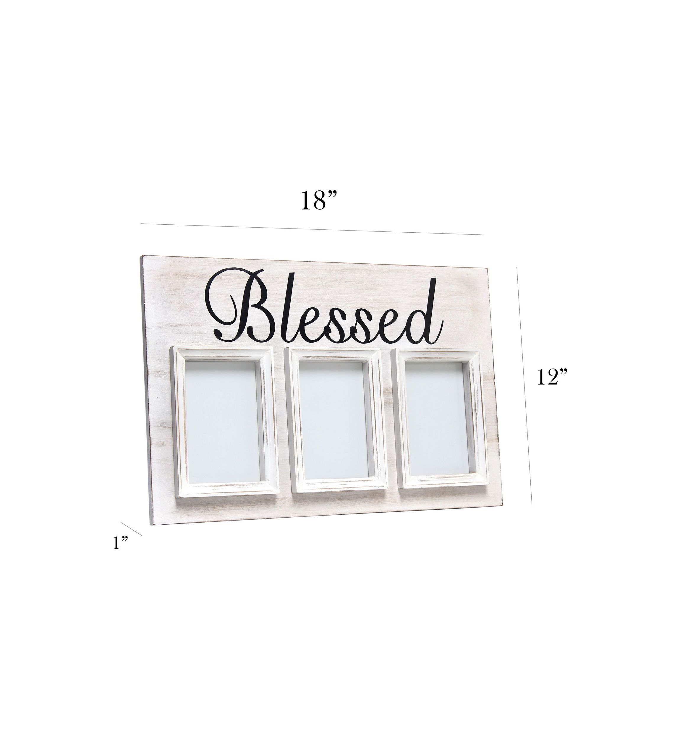 3 Photo Collage Frame 4x6 Picture Frame, White Wash "Family"