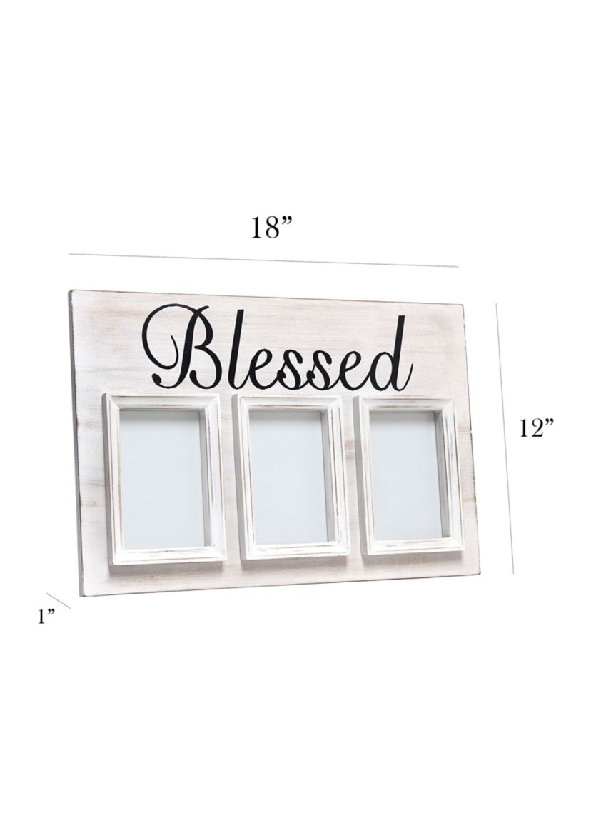 3 Photo Collage Frame 4x6 Picture Frame, White Wash "Family"