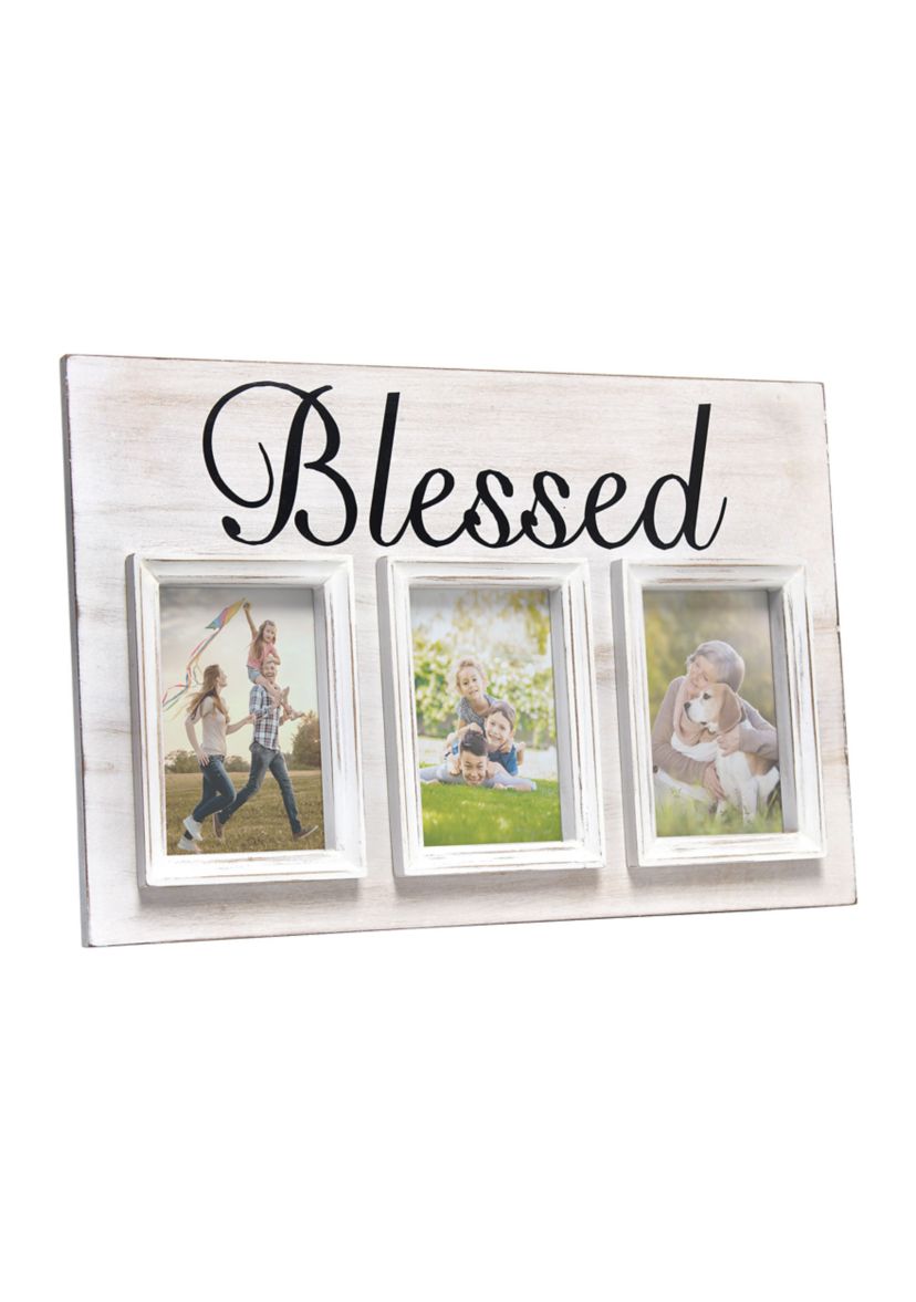 3 Photo Collage Frame 4x6 Picture Frame, White Wash "Family"