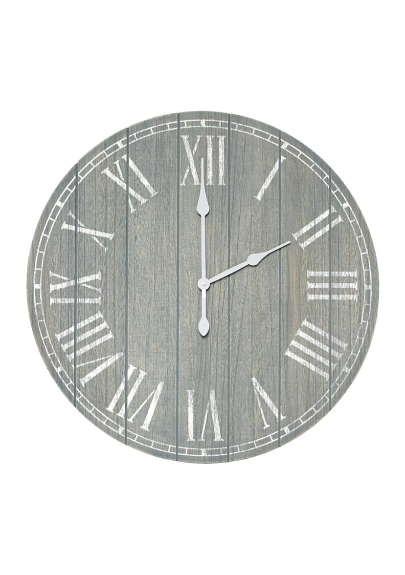 Wood Plank 23" Large Rustic Coastal Wall Clock, Light Blue Wash