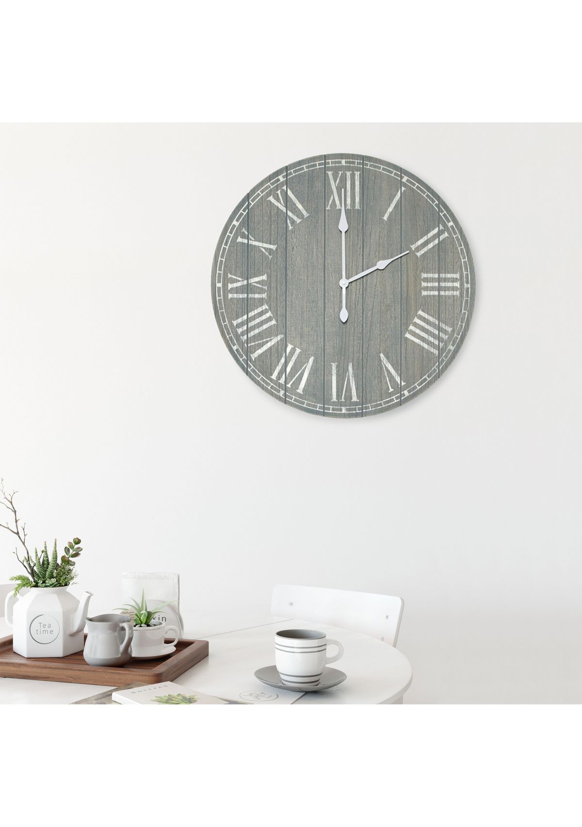 Wood Plank 23" Large Rustic Coastal Wall Clock, Light Blue Wash