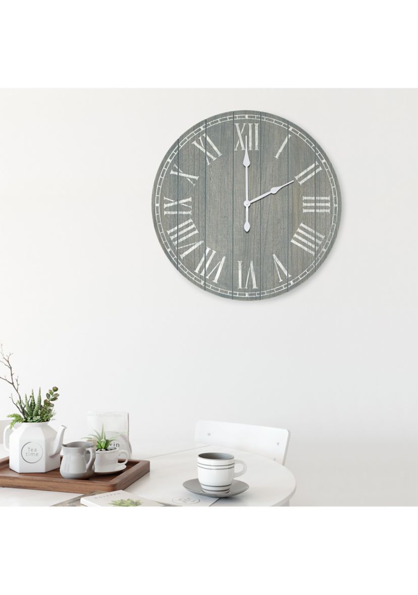 Wood Plank 23" Large Rustic Coastal Wall Clock, Light Blue Wash