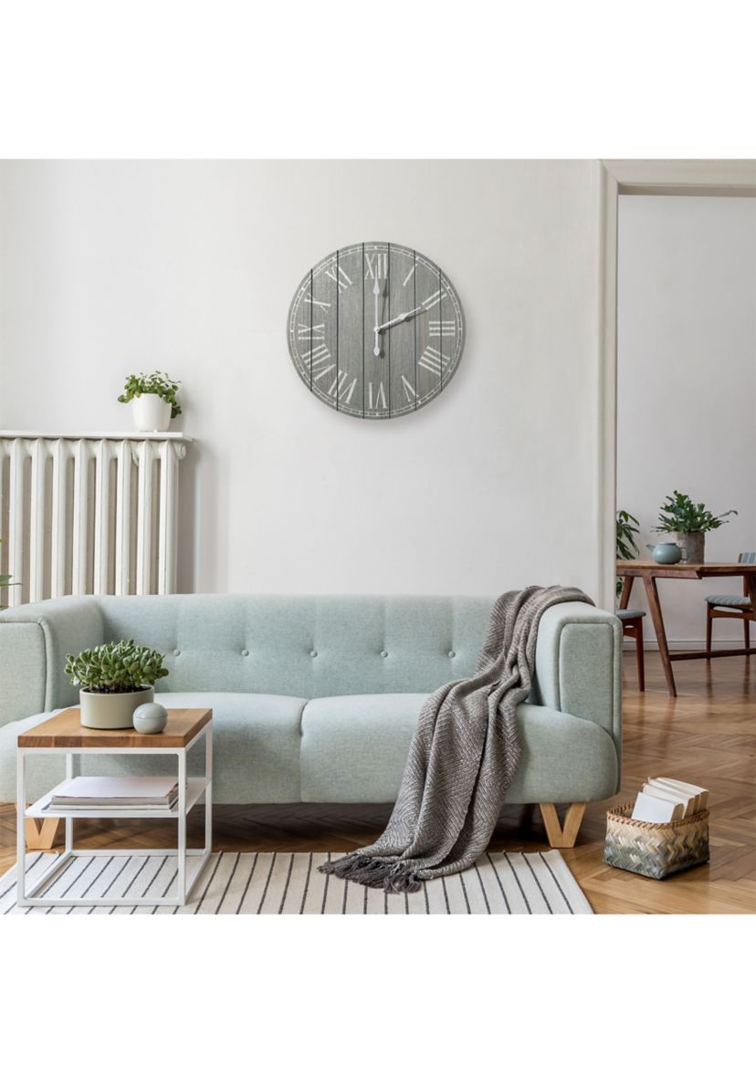 Wood Plank 23" Large Rustic Coastal Wall Clock, Light Blue Wash