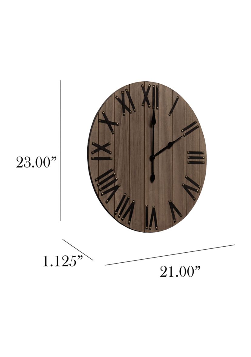 Handsome 21" Rustic Farmhouse Wood Wall Clock, White Wash