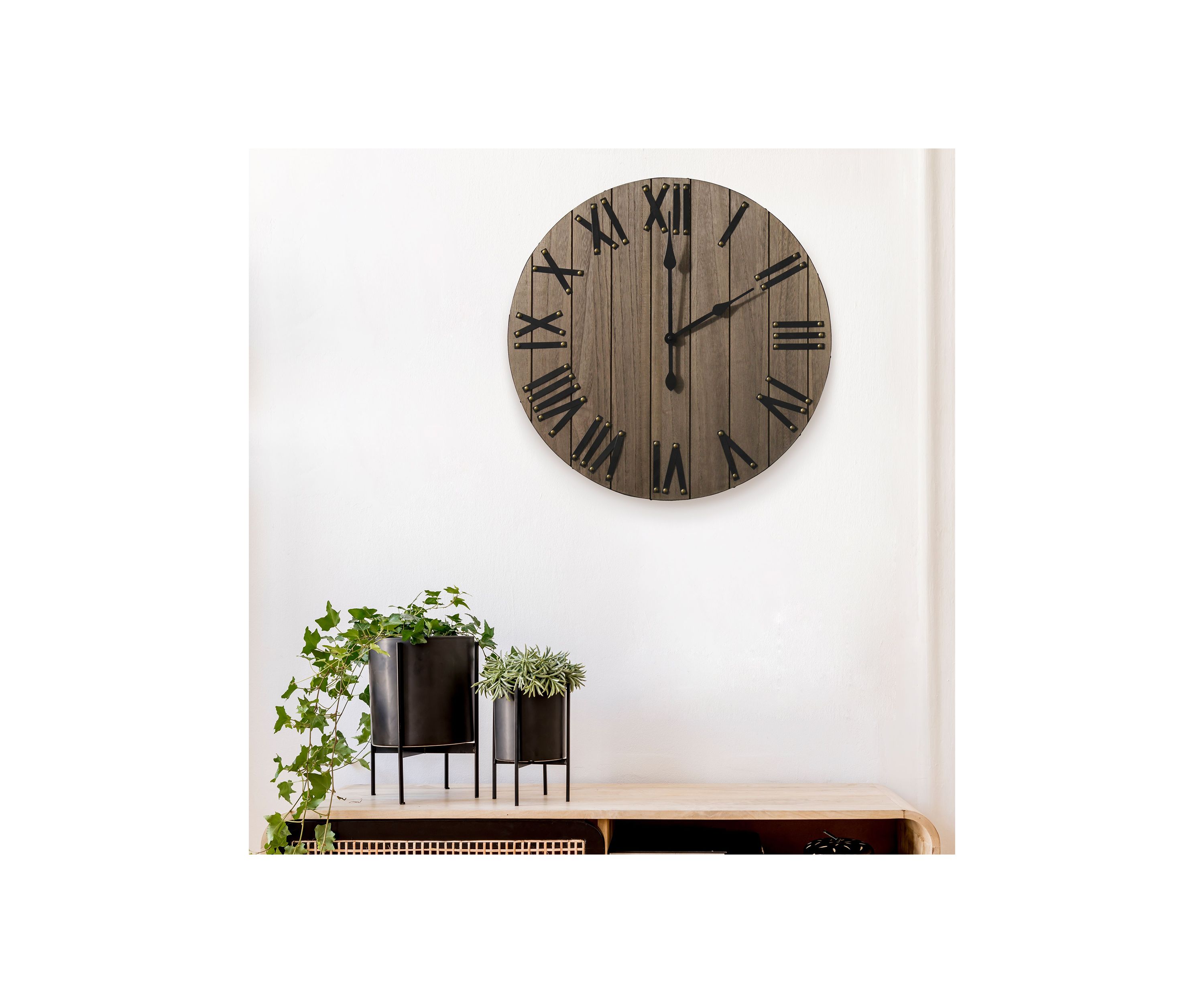 Handsome 21" Rustic Farmhouse Wood Wall Clock, White Wash