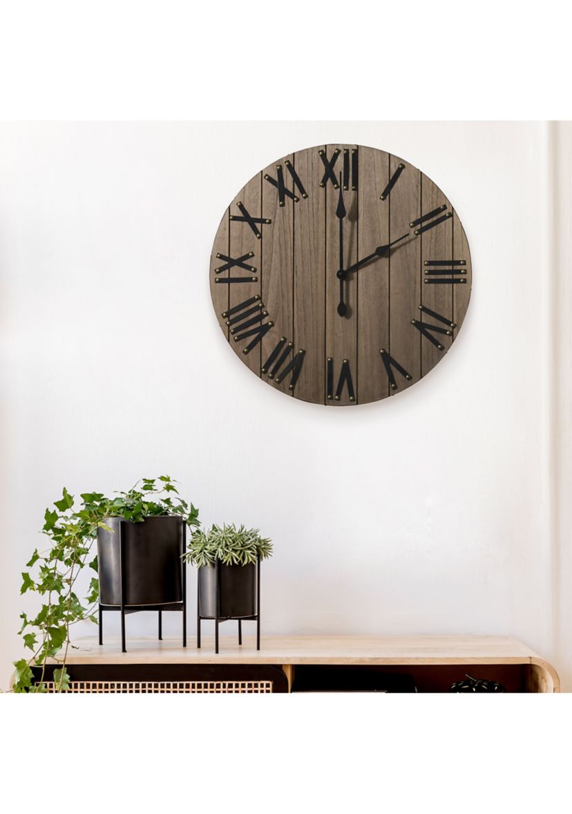 Handsome 21" Rustic Farmhouse Wood Wall Clock, White Wash