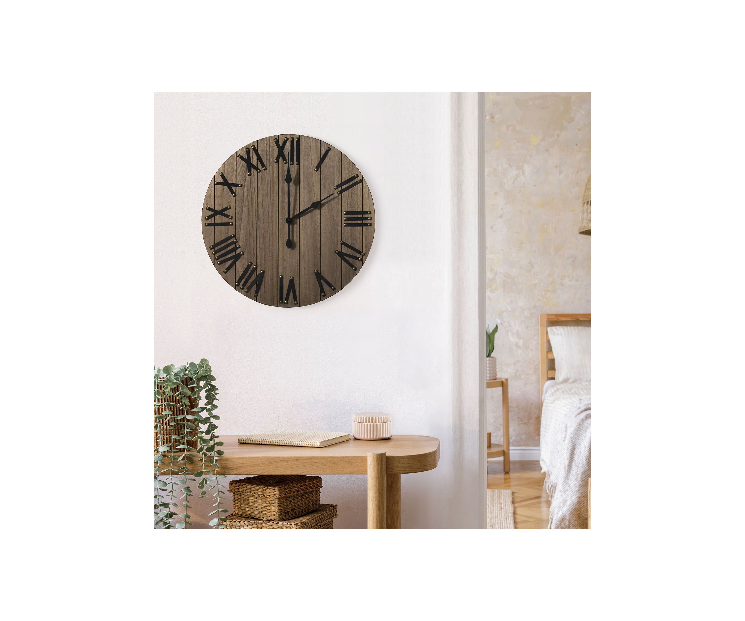 Handsome 21" Rustic Farmhouse Wood Wall Clock, White Wash
