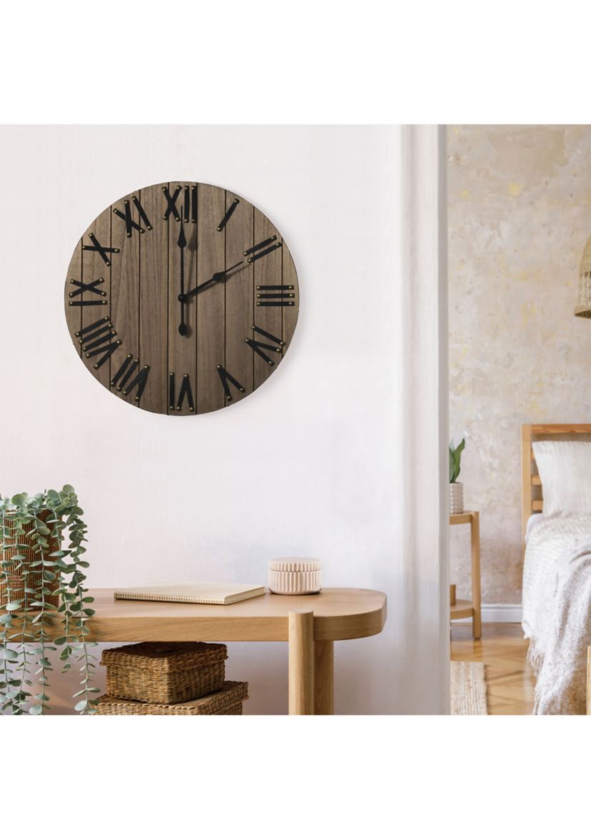 Handsome 21" Rustic Farmhouse Wood Wall Clock, White Wash
