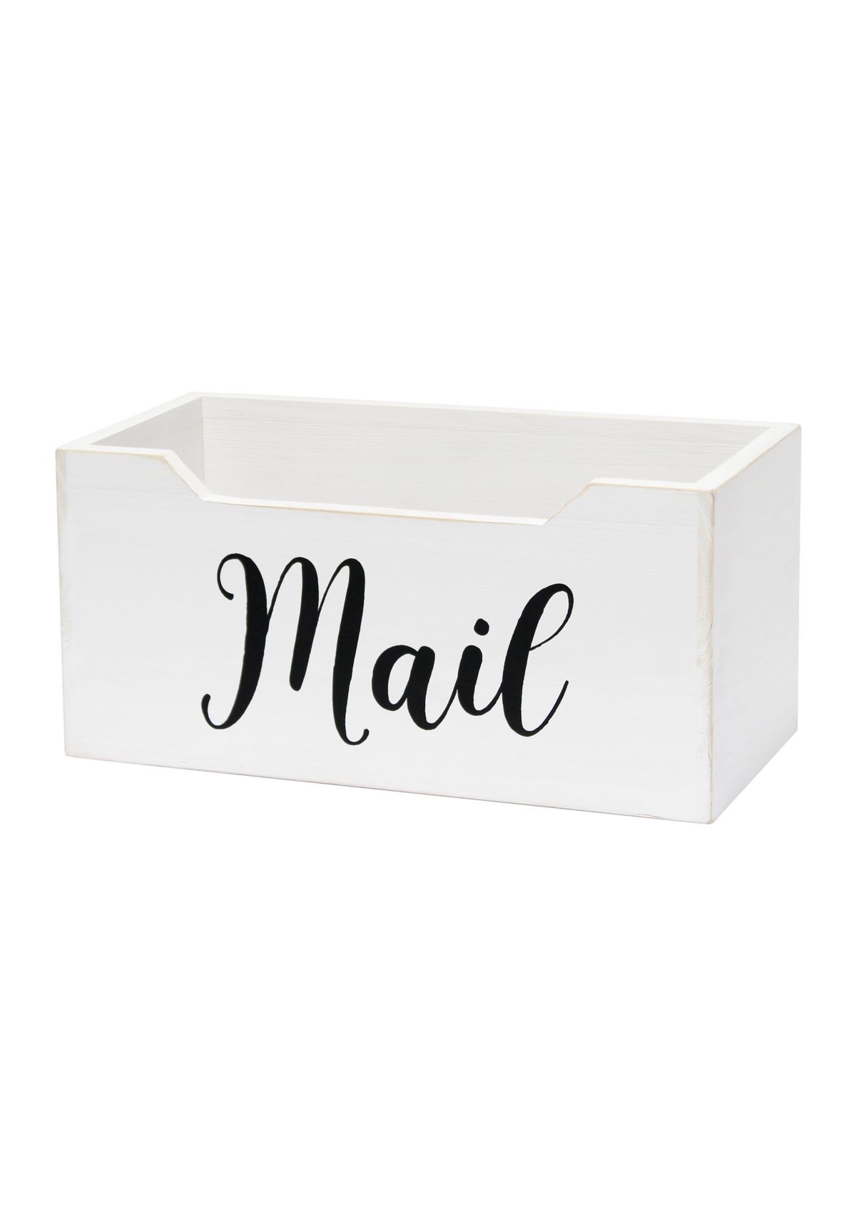 Rustic Farmhouse Wooden Tabletop Decorative Script Word "Mail" Organizer Box, Letter Holder, Gray Wash